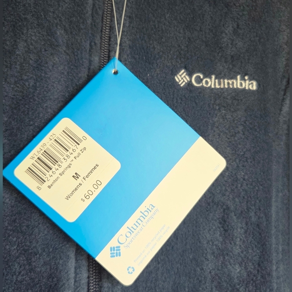 Columbia Dark Blue Fleece Jacket. Zip Pockets, Adjustable Bottem.Size Medium NWT - Picture 4 of 6